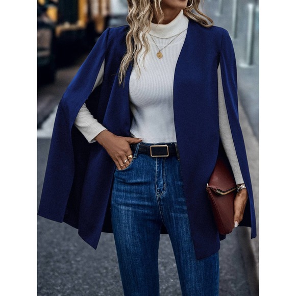 🌟 Open Front Cape Blazer jacket tan camel - Picture 4 of 8